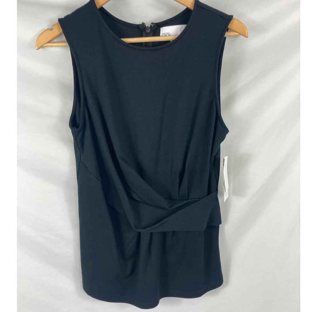 NWT Nordstrom Rack Sleeveless Gathered Detail Blouse Black Size Medium